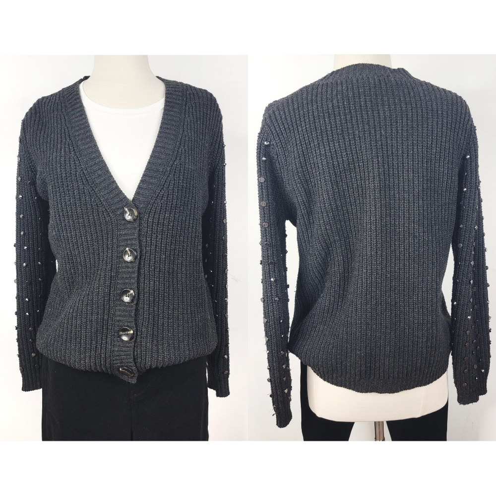 FOREVER 21 Dark Gray Knit Studded Chunky Sweater